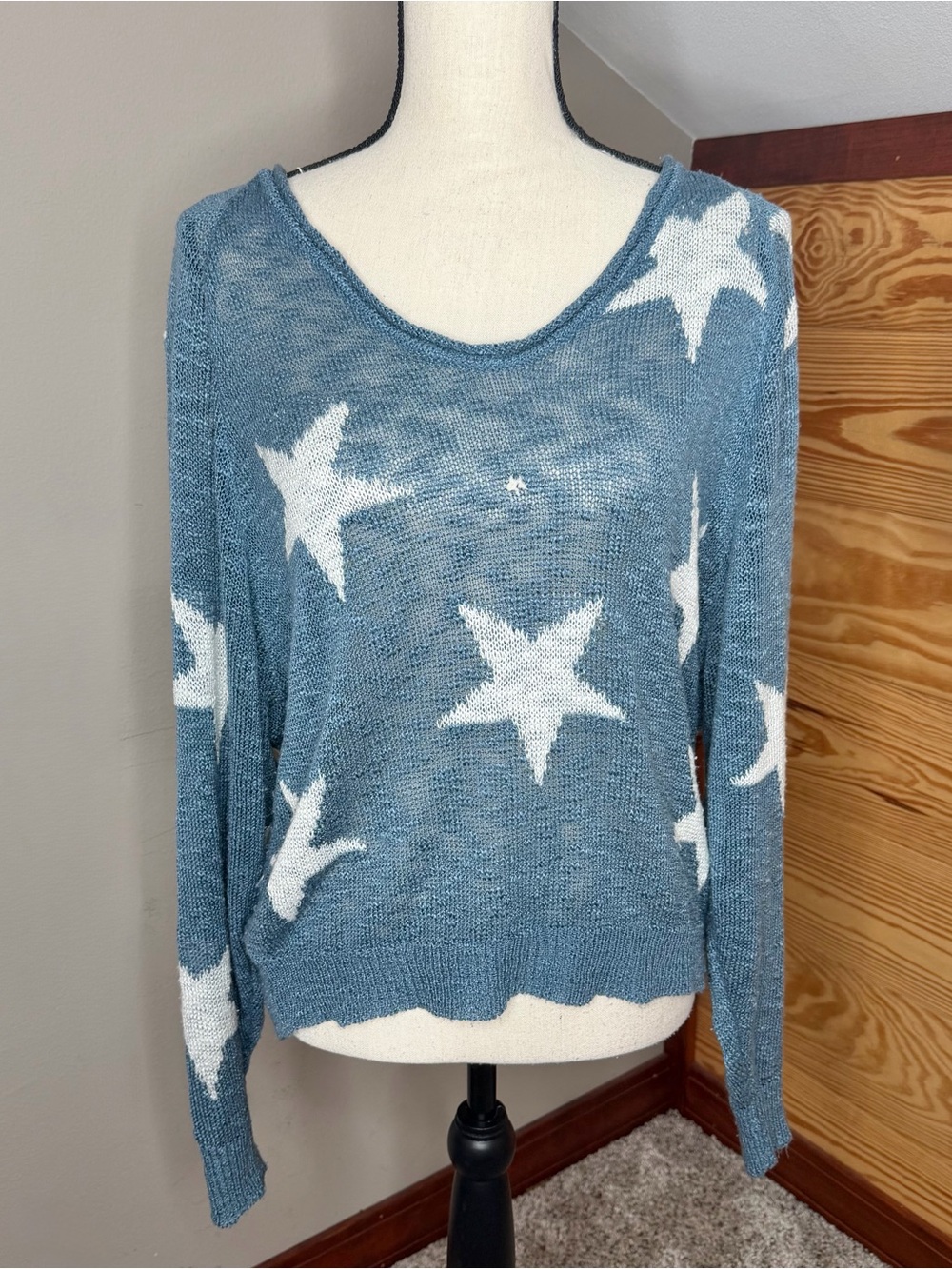 Blue Star Print Lightweight Sweater